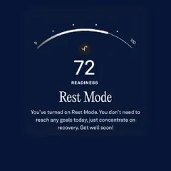 Oura app showing a readiness score of 72 with Rest Mode enabled | Smartphone PH